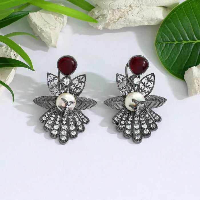 Red Color American Diamond Earrings (ADE322RED) - Red
