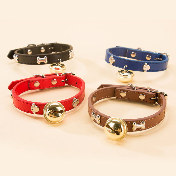 Exquisite PU Leather Cat/Dog Cow Bell Collar: Adorned with Bone Studs
