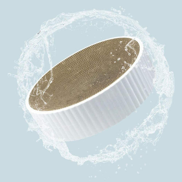 White Cat Scratcher with a pack of Catnip