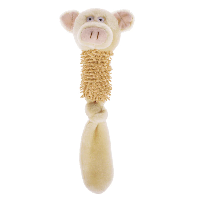 Chic Canine Comfort: 3-Piece Elegant Khaki Piggy Plush Dog Toy Set