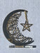 Golden acrylic 'Ramadan Kareem' crescent moon and star decorative stand for home decor or Ramadan gift.