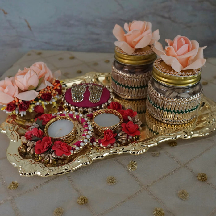 Elegant Candle & Jar Gift Set on Gold Tray