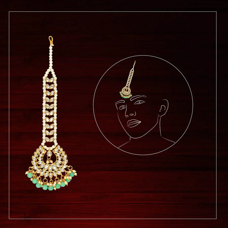 Rama Green Color Imitation Pearl & Kundan Maang Tikka (MTK222RGRN) - Rama Green