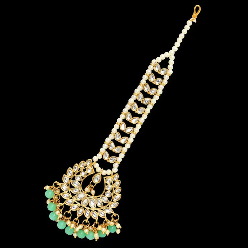 Rama Green Color Imitation Pearl & Kundan Maang Tikka (MTK222RGRN) - Rama Green