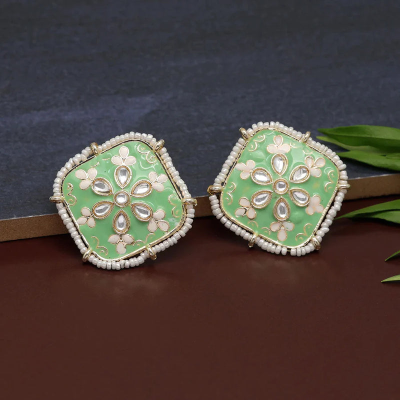 Parrot Green Color Meenakari Stud Earrings (MKE1820PGRN) - Parrot Green