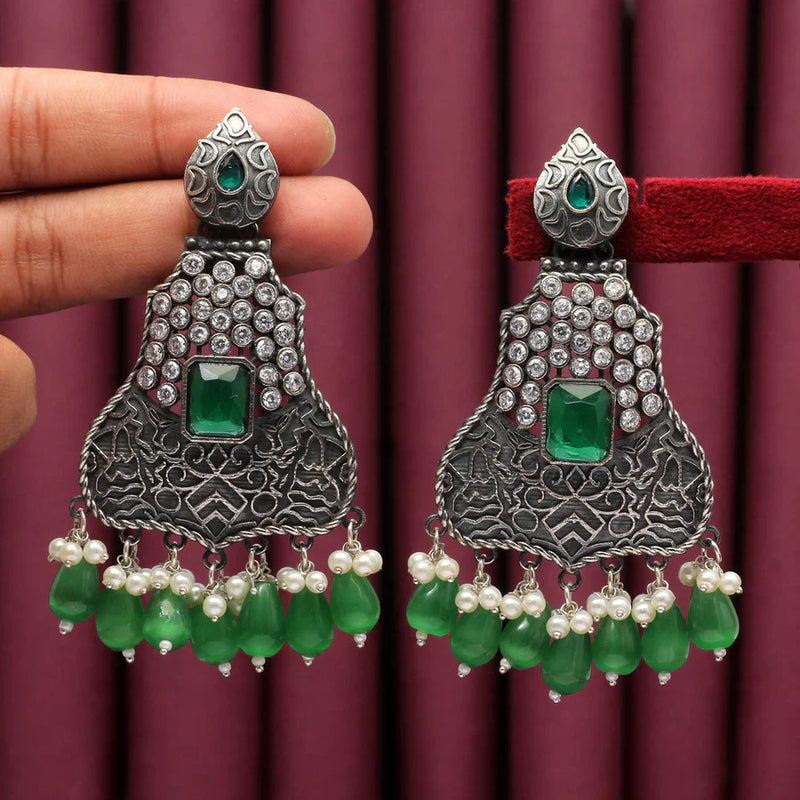 Green Color Premium Oxidised Earrings (PGSE2595GRN) - Green