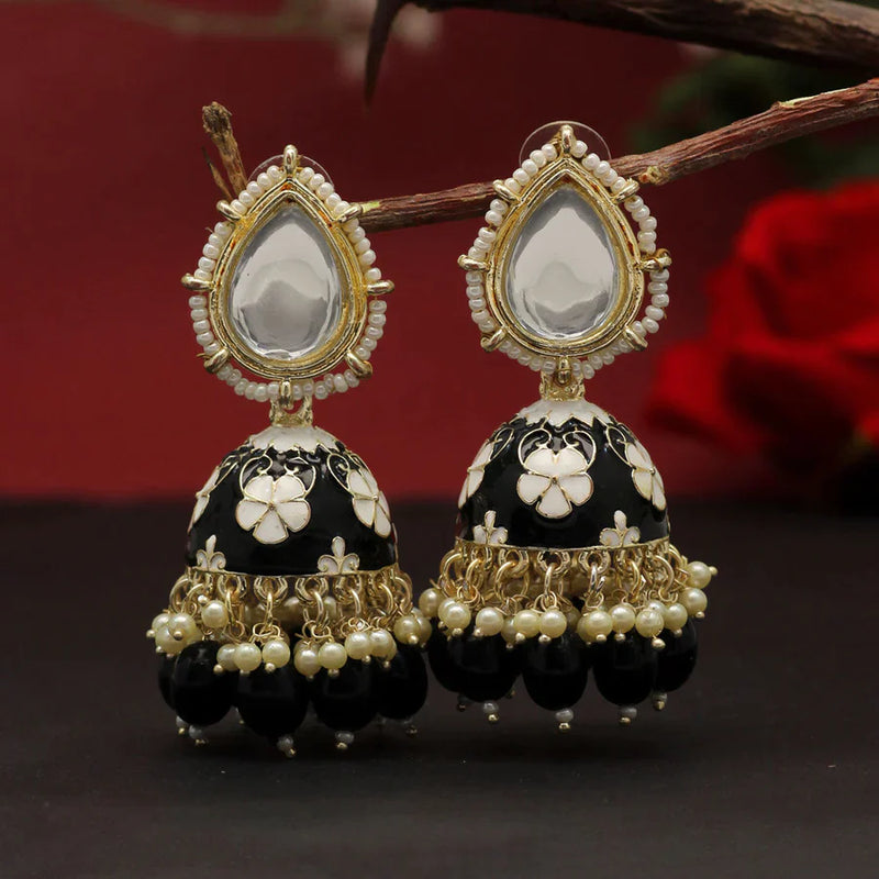 Black Color Meenakari Earrings (MKE1783BLK) - Black