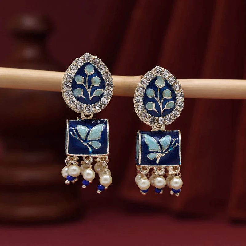 Blue Color Meenakari Earrings (MKE1888BLU) - Blue