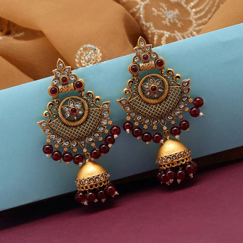 Maroon Color Matte Gold Earrings (MGE202MRN) - Maroon