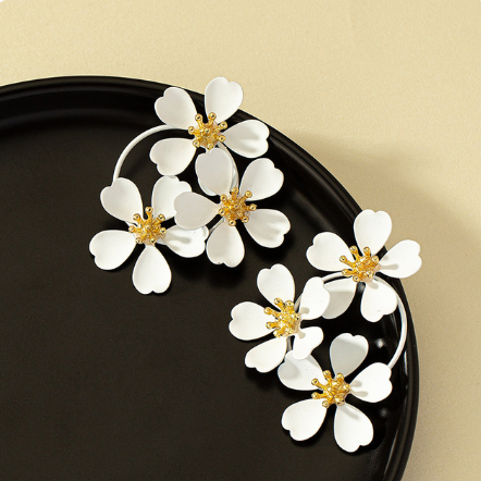 Three Camellia Flower Earrings