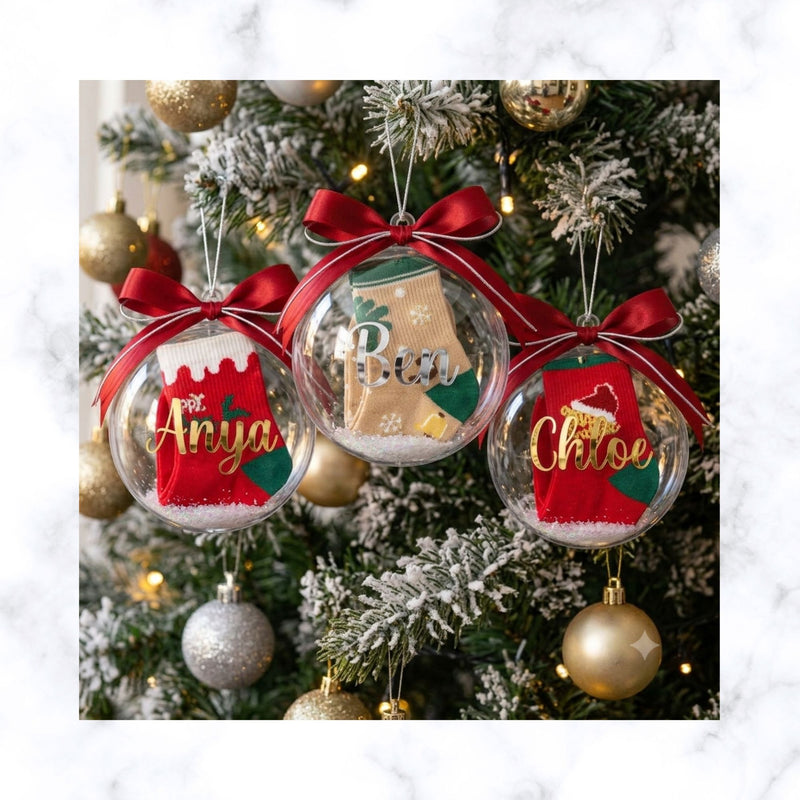 Christmas Cotton Sock in Clear Bauble – Festive Gift with Personalization Option