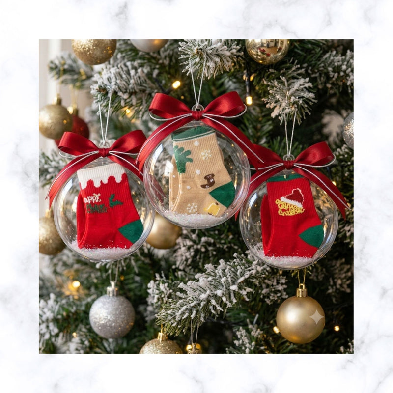 Christmas Cotton Sock in Clear Bauble – Festive Gift with Personalization Option