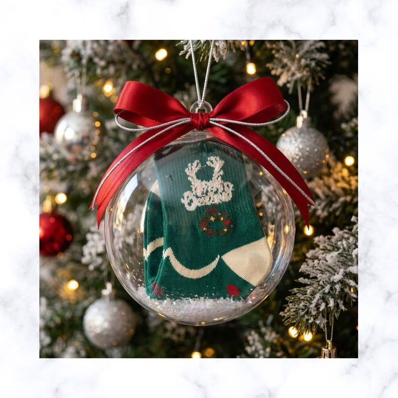 Christmas Cotton Sock in Clear Bauble – Festive Gift with Personalization Option