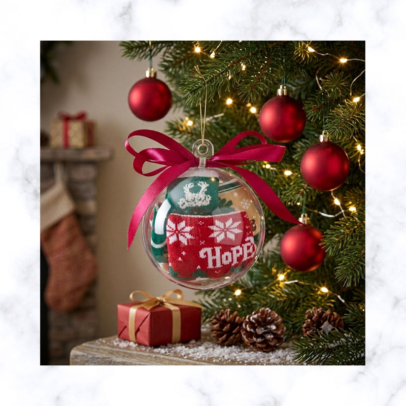 Christmas Cotton Sock in Clear Bauble – Festive Gift with Personalization Option