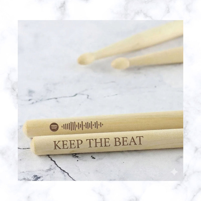 Custom Engraved Drumsticks & 'Rock On' Display Stand Set