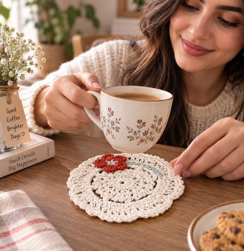Floral Dream Handcrafted Crochet Coaster Set (2 Pieces)