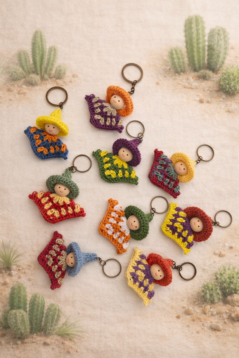 Vibrant Handcrafted Mexican Figure Bag Charm & Keyring