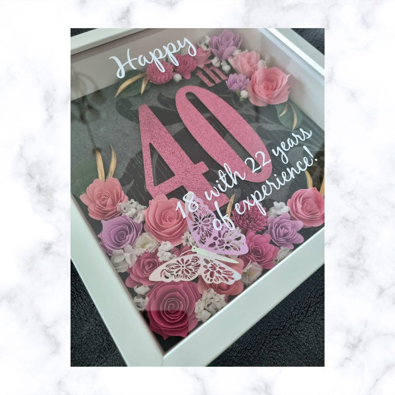 Celebrate a Milestone with a Personalized 40th Birthday Shadow Box! | Birthday Gift | 3D Floral Frame