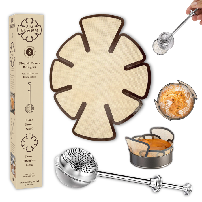 JIG BLOOM Floral Baking Set – 2 Piece (Round Sling + Flour Duster) 