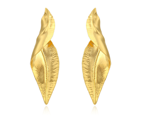 Golden Long Leaf Hoop Earrings