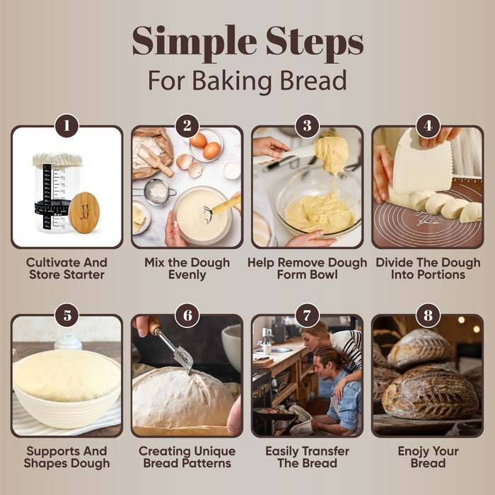 35 Piece Sourdough Starter Kit – Complete Bread Baking Set with Jar, Dough Tools, Proofing Basket, Pastry Mat, Whisk & Gift-Ready Packaging – White