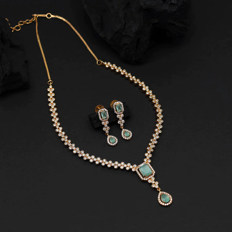 Pista Green Color American Diamond Necklace Set (CZN802PGRN ) - Pista Green