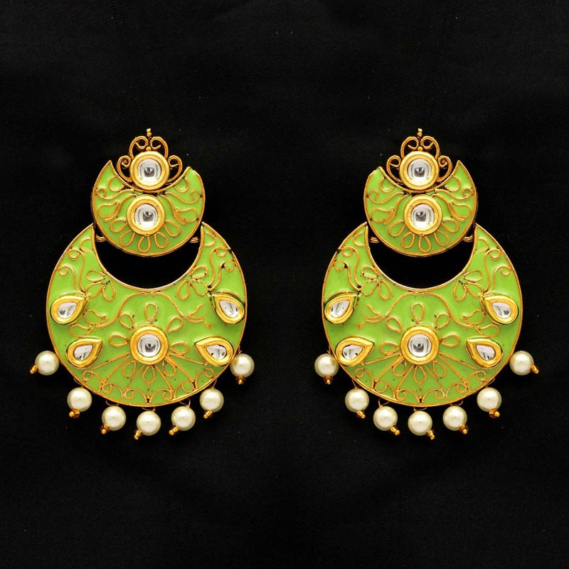 pista green color kundan antique earrings