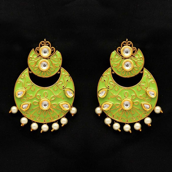 pista green color kundan antique earrings