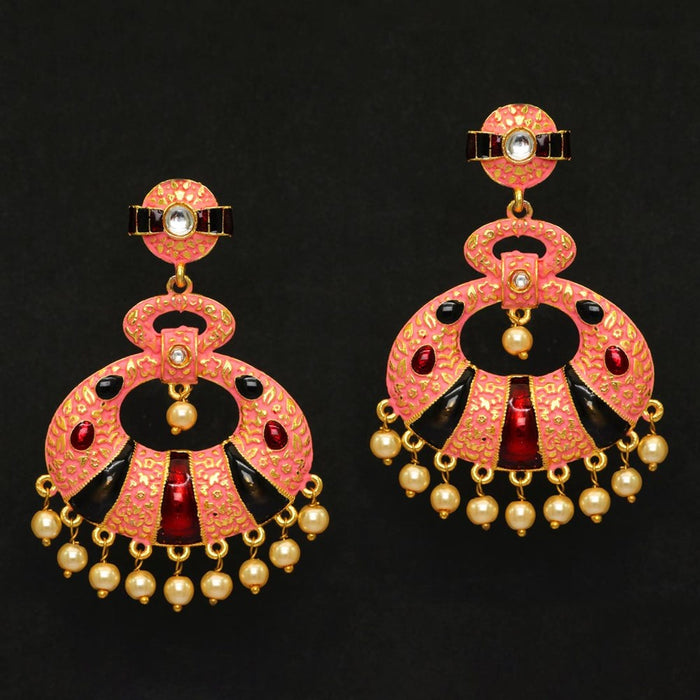 Pink color kundan meenakari earrings