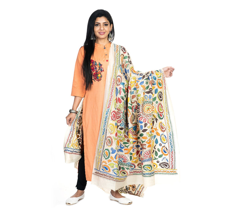 Kantha Stitched Dupatta on Tussar Base