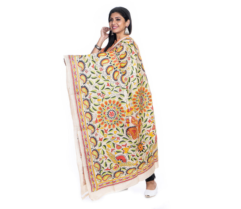 Kantha Stitched Dupatta on Tussar Base