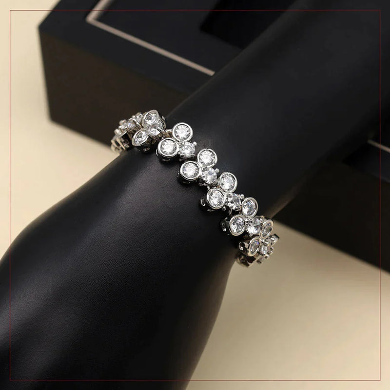 Silver Color American Diamond Bracelet (ADB202SLV) - Silver