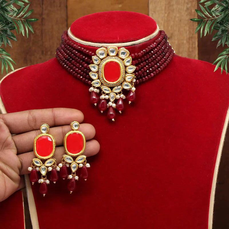 Maroon Color Choker American Diamond Necklaces Set (CZN473MRN) - Maroon