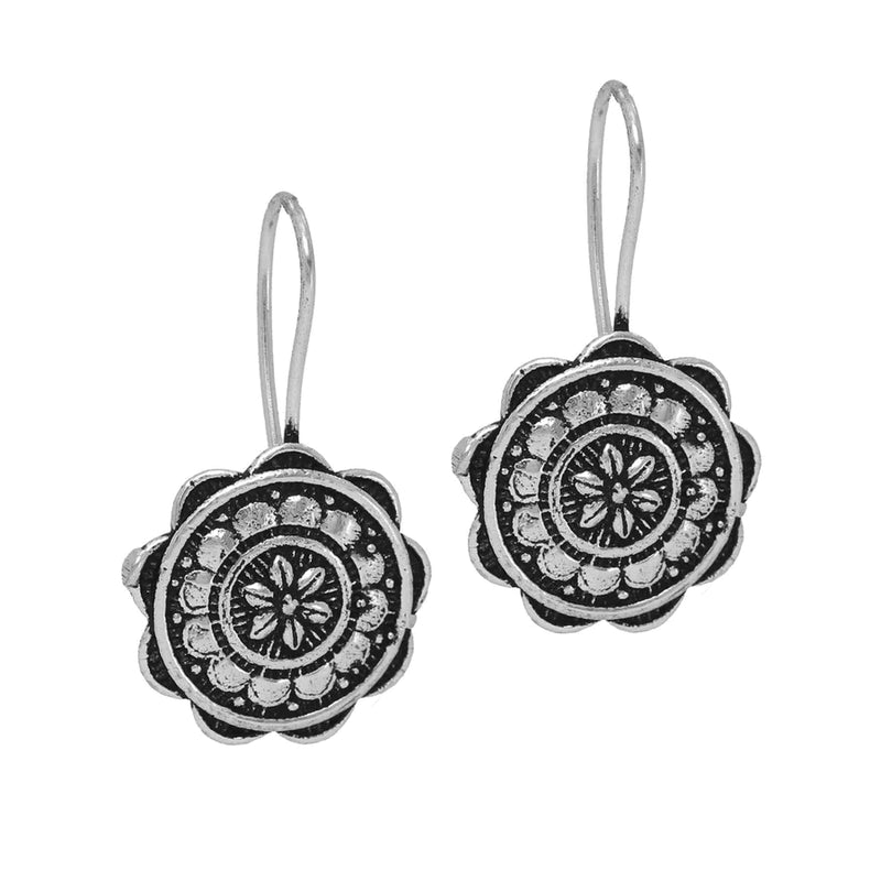 Rajasthani Ethnic German Silver Oxidised Earrings (GSE468SLV) - Silver