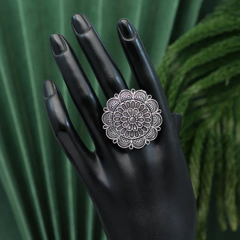 Silver Color Oxidised Ring (GSR495SLV) - Silver
