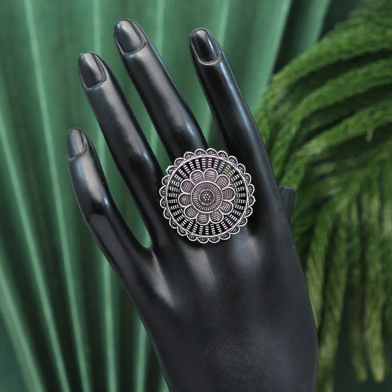 Silver Color Oxidised Ring (GSR498SLV) - Silver