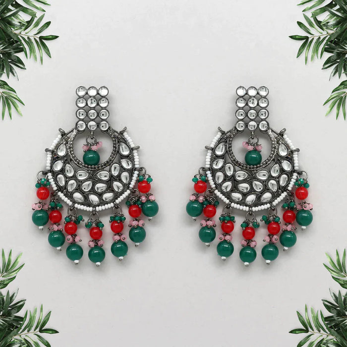 Green Color Kundan Earrings (KDE425GRN) - Green