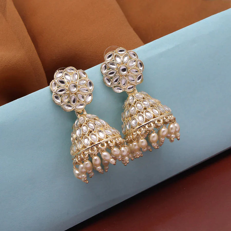 White Color Kundan Earrings (KDE659WHT) - White