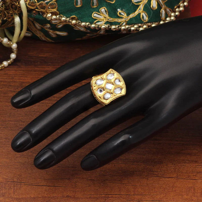 White Color Kundan Ring For Women (KDR119WHT) - White