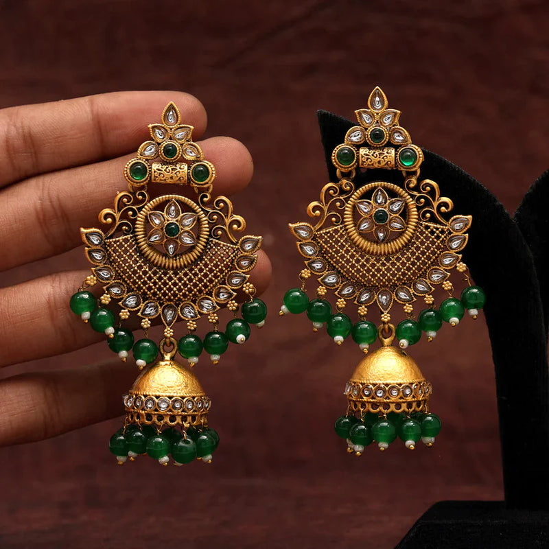 Green Color Matte Gold Earrings (MGE202GRN) - Green