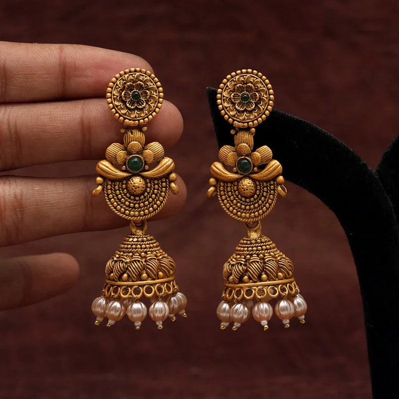 Green Color Matte Gold Earrings (MGE210GRN) - Green