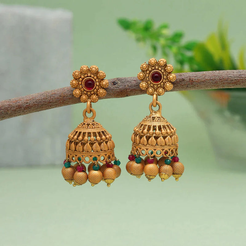 Rani & Green Color Matte Gold Earrings (MGE230RNIGRN) - Rani & Green