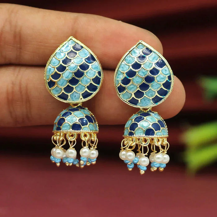 Blue Color Meenakari Earrings (MKE1888BLU) - Blue