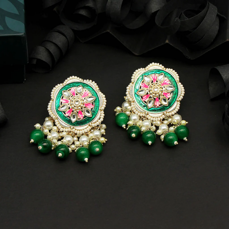 Green Color Meenakari Earrings (MKE1667GRN) - Green