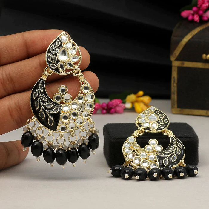 Black Color Meenakari Earrings (MKE1719BLK) - Black