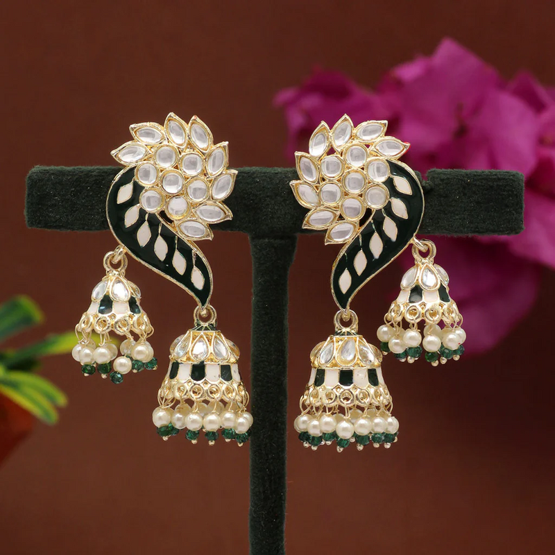 Green Color Meenakari Earrings (MKE1761GRN) - Green
