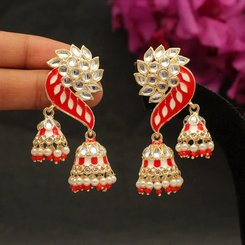 Red Color Meenakari Earrings (MKE1761RED) - Red