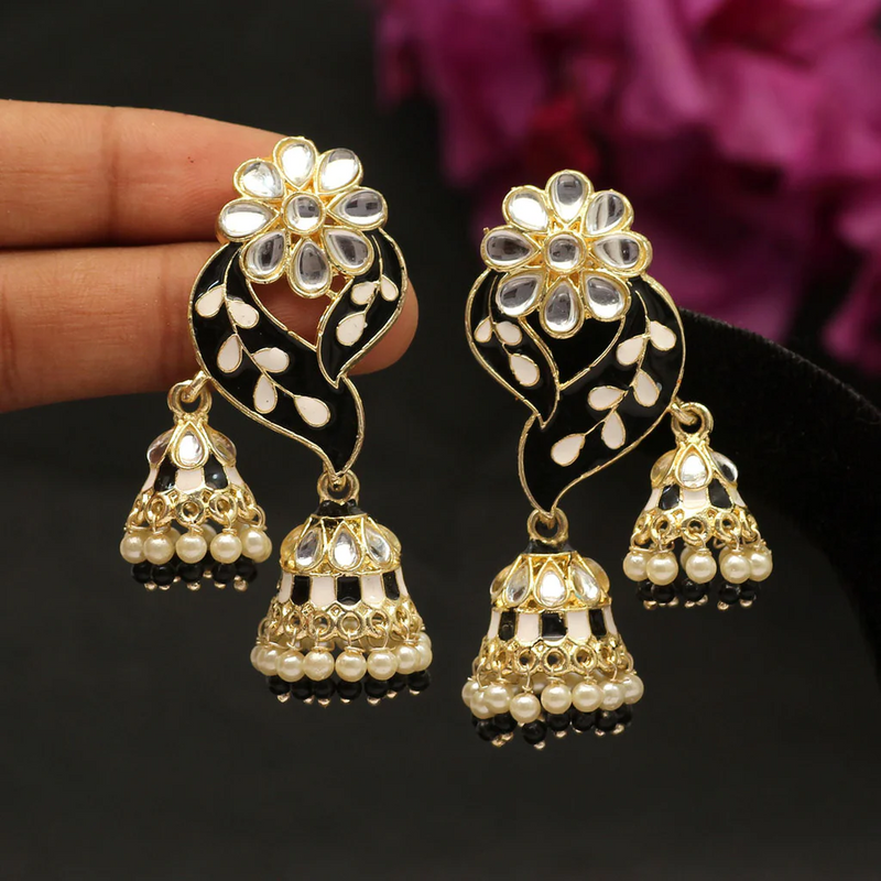 Black Color Meenakari Earrings (MKE1763BLK) - Black