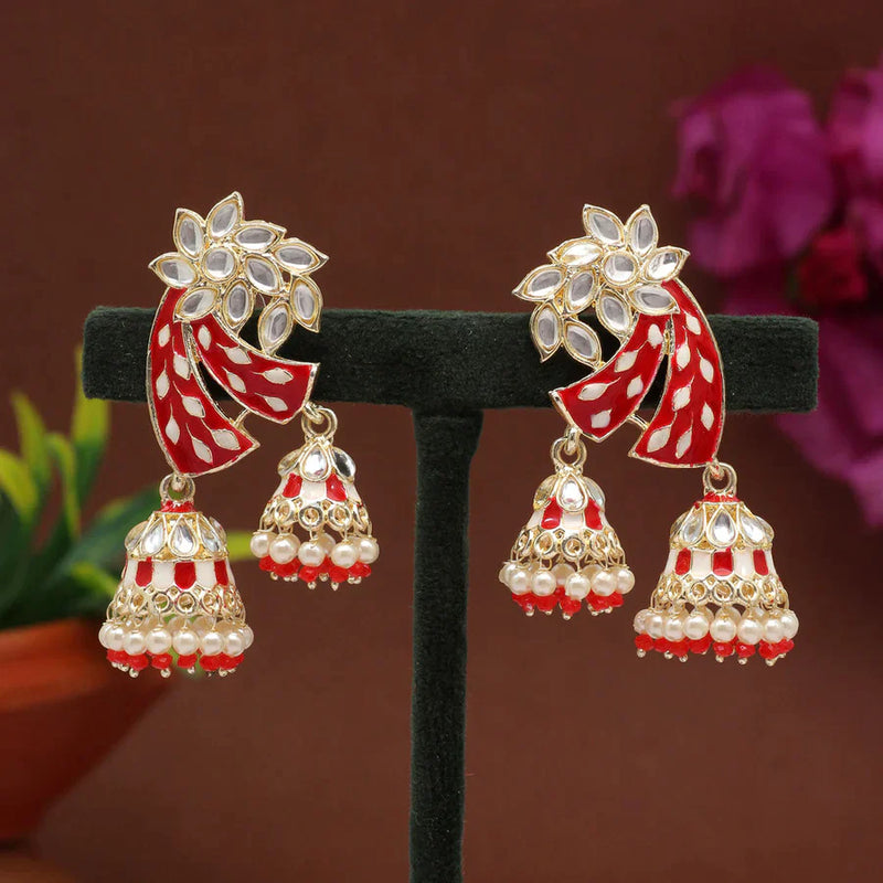Red Color Meenakari Earrings (MKE1766RED) - Red