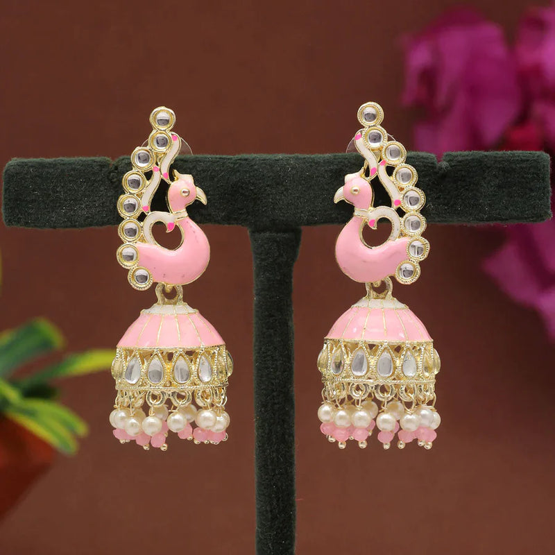 Pink Color Meenakari Earrings (MKE1768PNK) - Pink